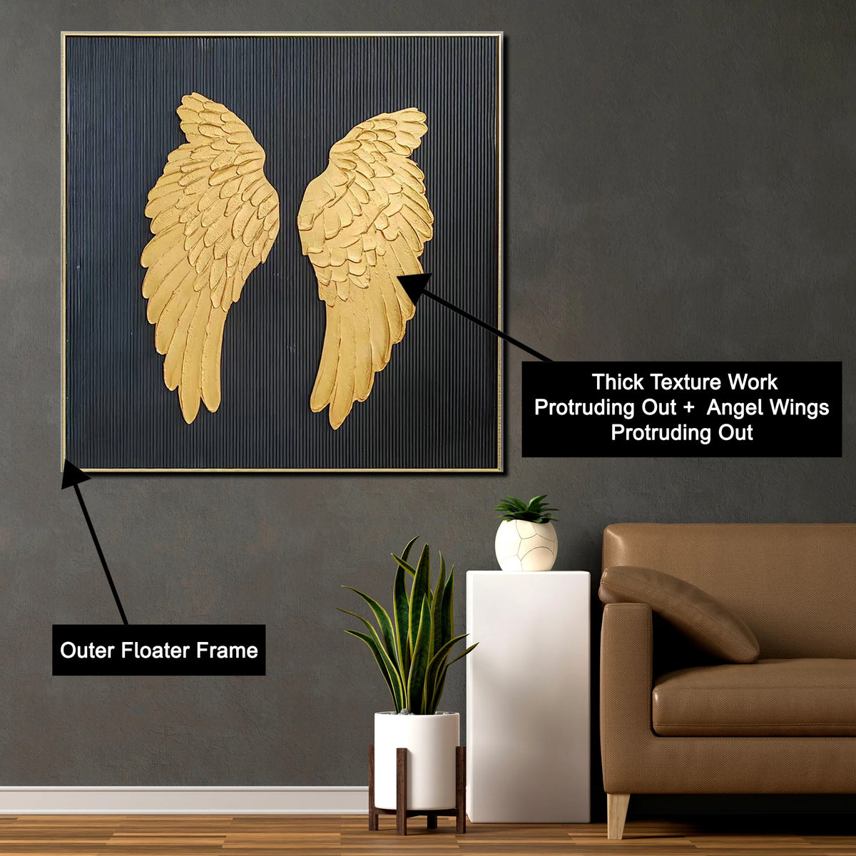 Golden Angelic Wings Modern Wall Art (40 x 40 Inches)