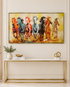 Seven Running Horses of Success100% Hand Painted Wall Painting (With Golden Outer Floater Frame frame) (27.5x55 Inches)
