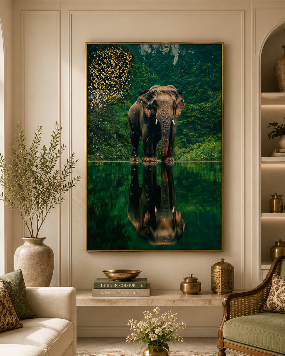 Elephant of the Tranquil Forest Crystal Glass Art Wall Painting