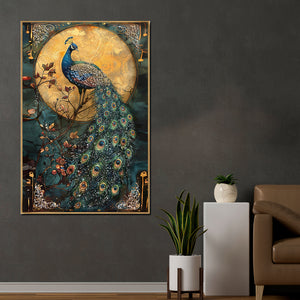 Lunar Peacock Elegance Crystal Glass Decorative Wall painting Art