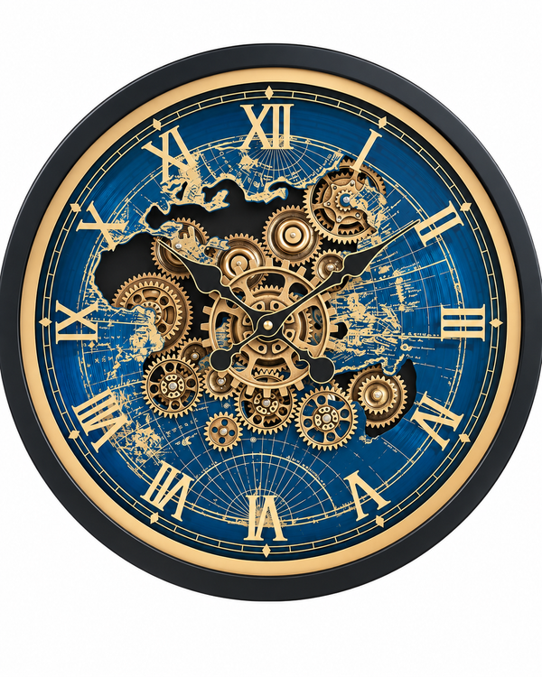 Worldline Timepiece Luxury Designer Silent Movement Wall Clock For Living Room With Moving Gear Mechanism Buy Wall Clock Online - Big (Blue) (Radial Brushing Metallic Sheen)
