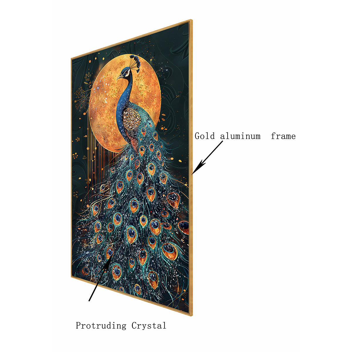 Moonlit Peacock Crystal Glass Wall Paintings For Home