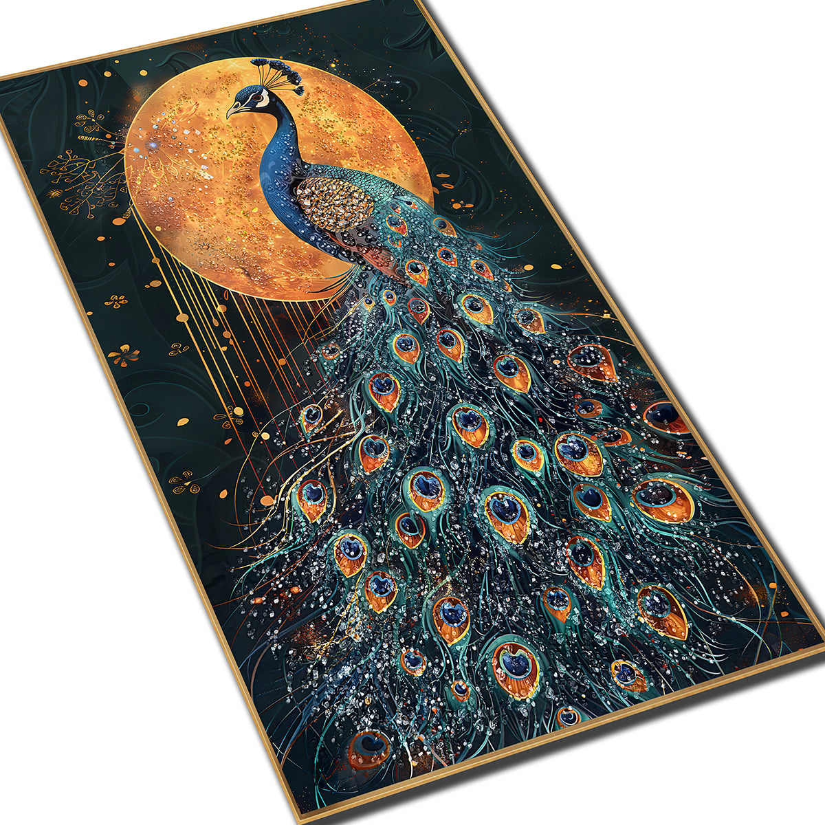 Moonlit Peacock Crystal Glass Wall Paintings For Home