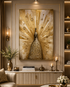Golden Grace The Peacock in Motion Crystal Glass Painting & Wall Decoration Items