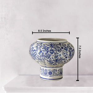 Blue Floral Harmony  Indoor Planter for Home - Medium