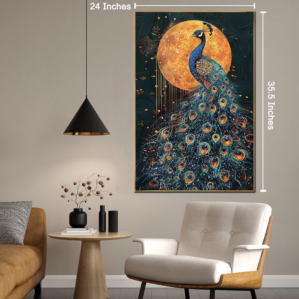 Moonlit Peacock Crystal Glass Wall Paintings For Home