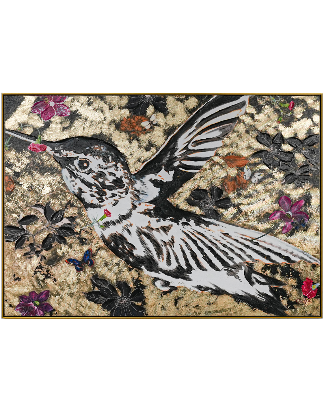 Wings of Grace by PERRY MILOU 100% Hand Wall Painting For Home (With Outer Floater Frame frame) ( 31.5 x 45.5 Inches )