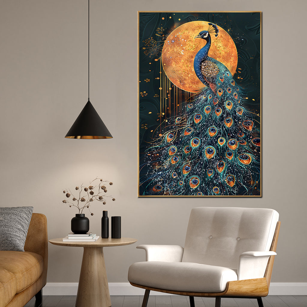 Moonlit Peacock Crystal Glass Wall Paintings For Home