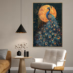 Moonlit Peacock Crystal Glass Wall Paintings For Home