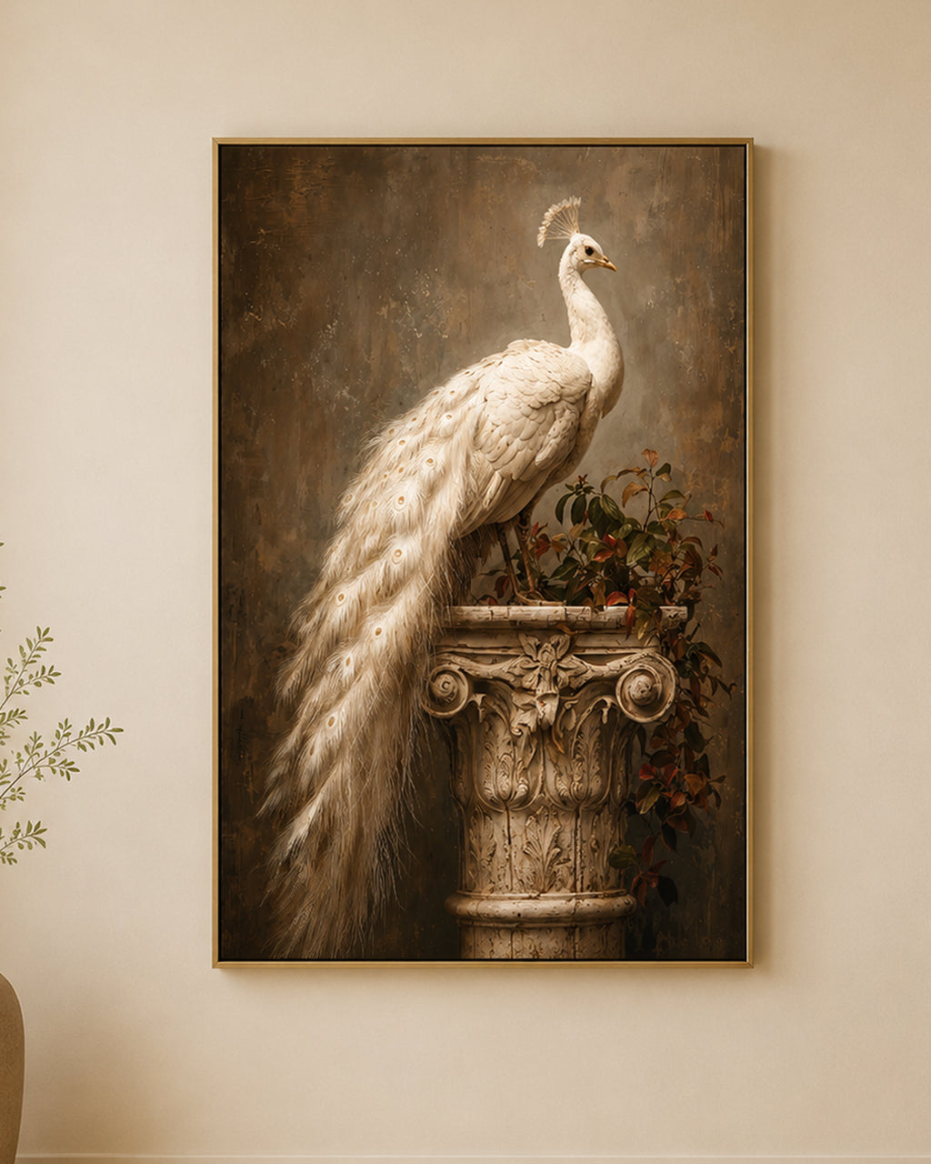 The Graceful White Peacock Embossed Wall Painting for Home & Item for Wall Decoration ( 35.5 x 23.5 Inches )