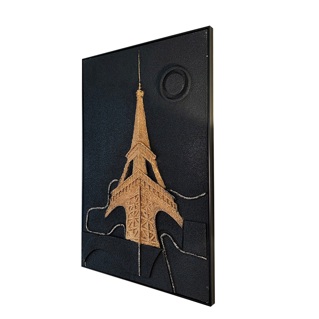 Golden Paris Nights Modern Wall Art ( 32 x 47 Inches )