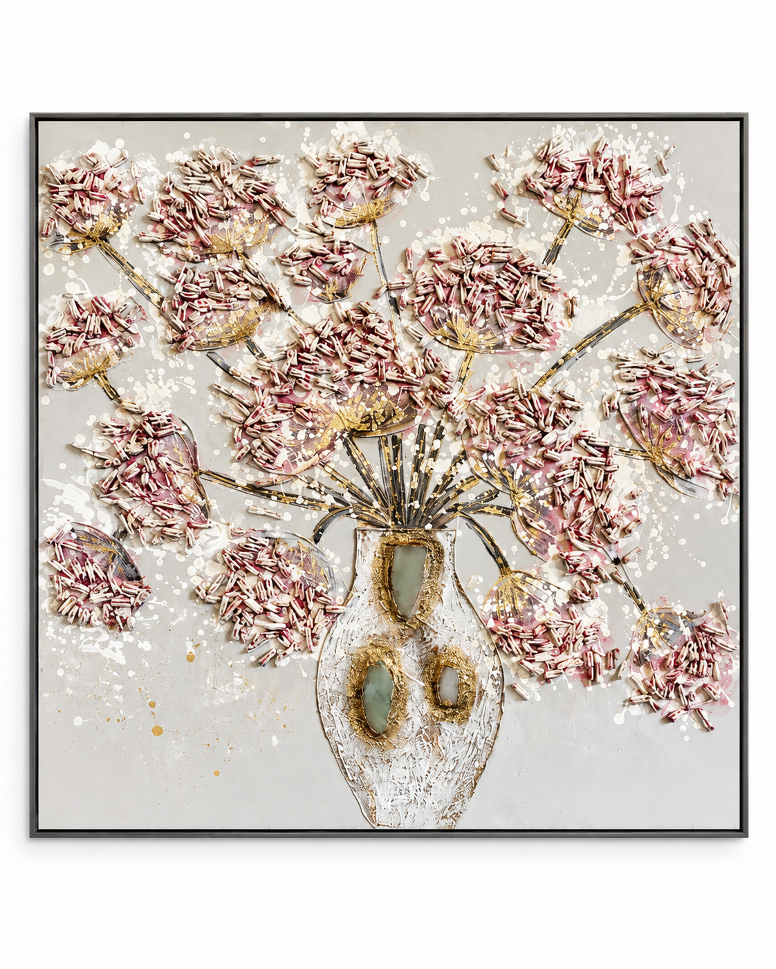 Frozen Florals 100% Hand Wall Painting For Home (outer Floater Frame ) (39.5x 39.5 Inches)