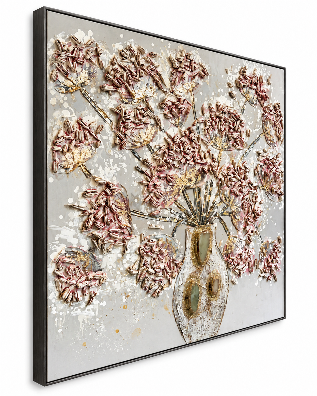 Frozen Florals 100% Hand Wall Painting For Home (outer Floater Frame ) (39.5x 39.5 Inches)