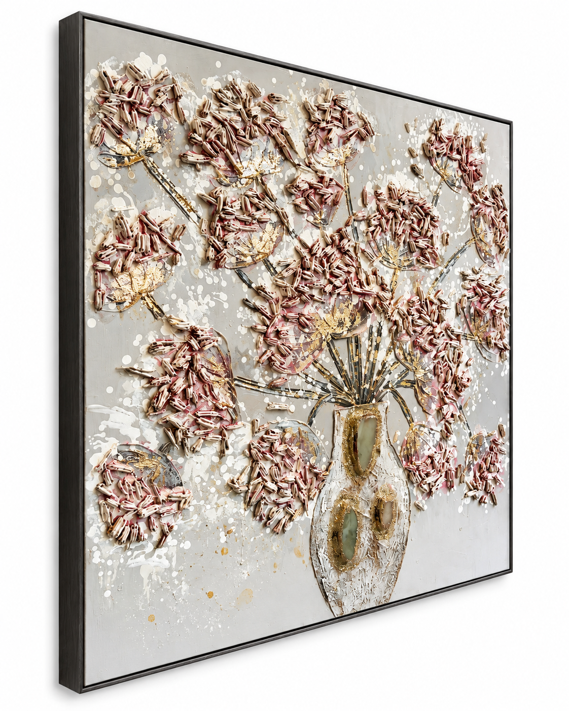 Frozen Florals 100% Hand Wall Painting For Home (outer Floater Frame ) (39.5x 39.5 Inches)