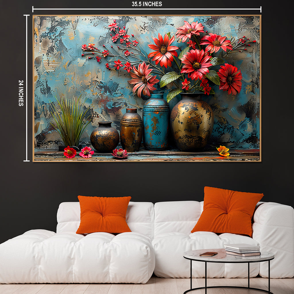 Vase of Crimson Blossoms Framed Canvas Art Paintings