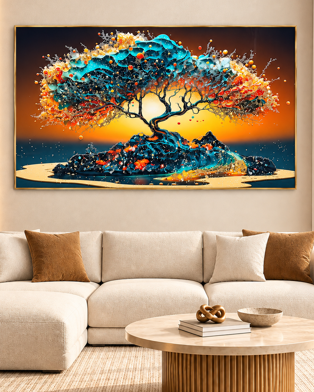 Radiant Red Wood Crystal Glass Painting