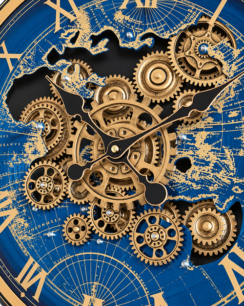 Worldline Timepiece Luxury Designer Silent Movement Wall Clock For Living Room With Moving Gear Mechanism Buy Wall Clock Online - Medium (Blue) (Radial Brushing Metallic Sheen)