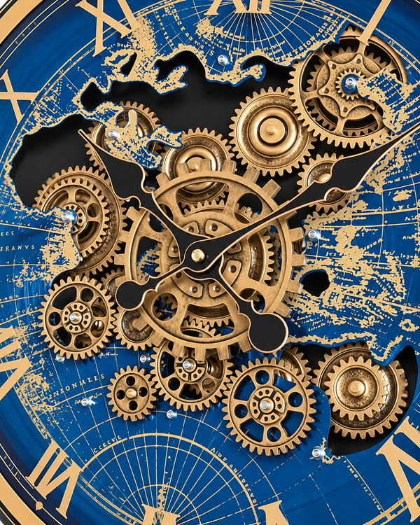 Worldline Timepiece Luxury Designer Silent Movement Wall Clock For Living Room With Moving Gear Mechanism Buy Wall Clock Online - Medium (Blue) (Radial Brushing Metallic Sheen)