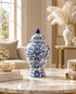 Ornamental Bloom Decorative Vase & Showpiece for Home & Item for Home Decoration (Blue Pottery)