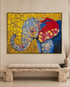 Sacred Elephant 100% Handmade Wall Painting For Home (With Golden Outer Floater Frame frame) (35.5x47 Inches)