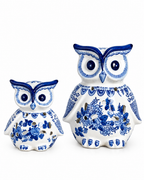Enchanted Owl Decorative Tealight Candle Holder & Decorative Showpiece (Blue Pottery) - Set of 2