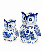 Enchanted Owl Decorative Tealight Candle Holder & Decorative Showpiece (Blue Pottery) - Set of 2