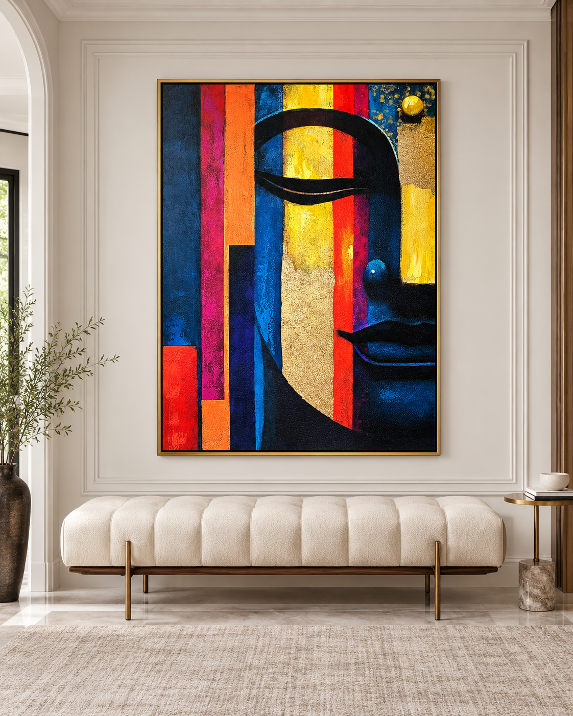 Colors of Peace 100% Handmade Wall Painting For Home (With Golden Outer Floater Frame frame) (35.5x47 Inches)