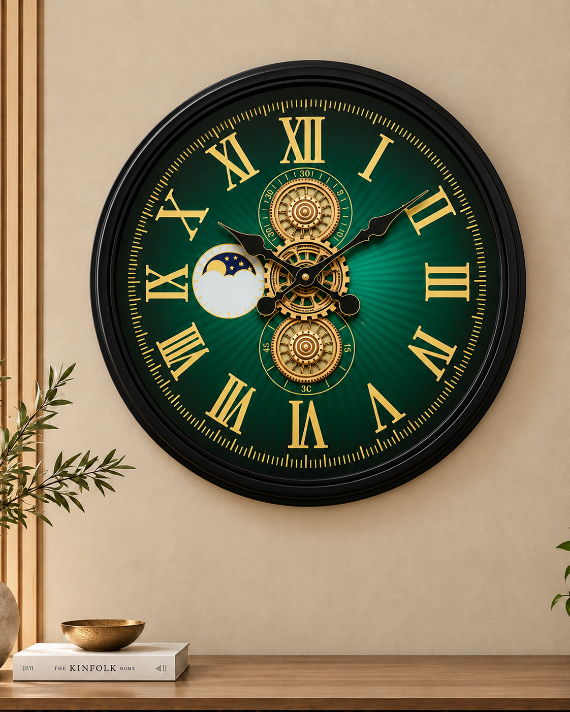 Grand Observatory Luxury Designer Silent Movement Wall Clocks for the Home With Moving Gear Mechanism Buy Wall Clock Online - Green (Steel Body)