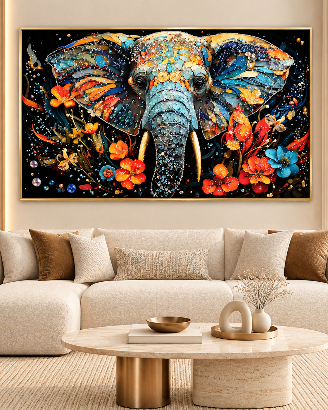 Elephant Symphony Crystal Glass Painting