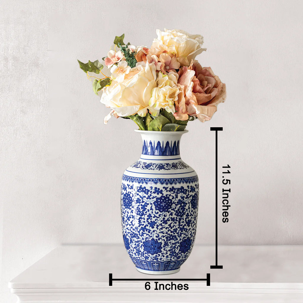 Floraza Decorative Vase & Items for Room Decoration (Blue Pottery)