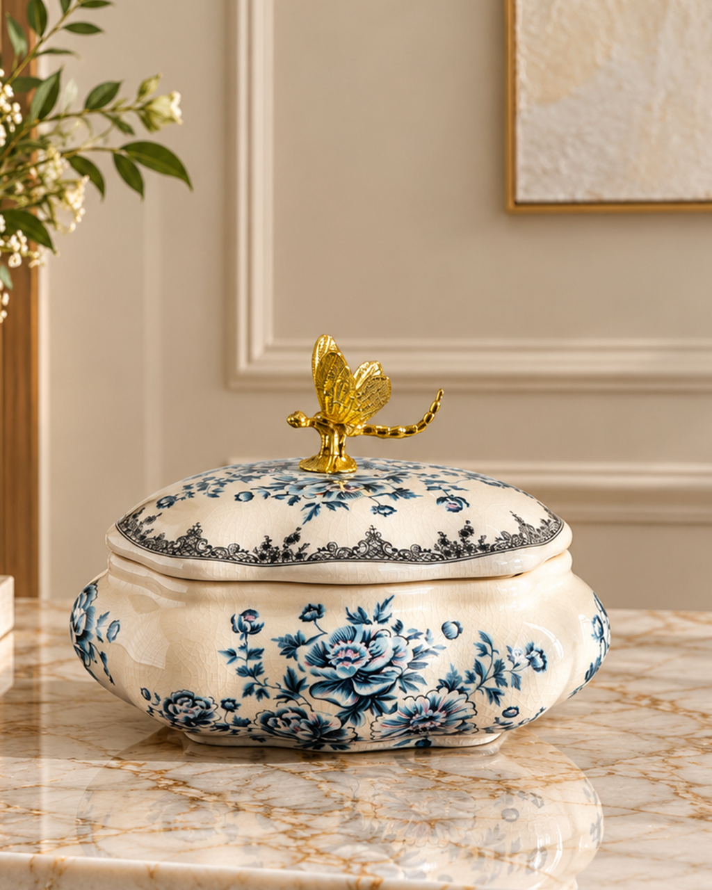 Regal Essence Decorative Jar & Showpiece & Home Decoration Item (Blue Pottery)