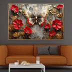 Red Bloom Butterfly Framed Canvas Art Paintings