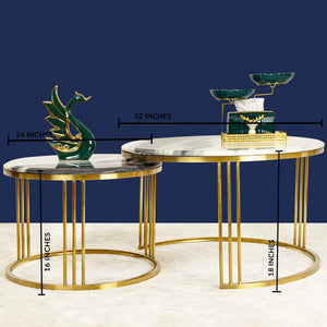 The Mystique Tube Set of 2 Nesting Coffee Table - Gold (Stainless Steel) (Panda Stone)