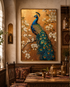 Peacock in Golden Bloom  Crystal Glass Painting for Wall Art