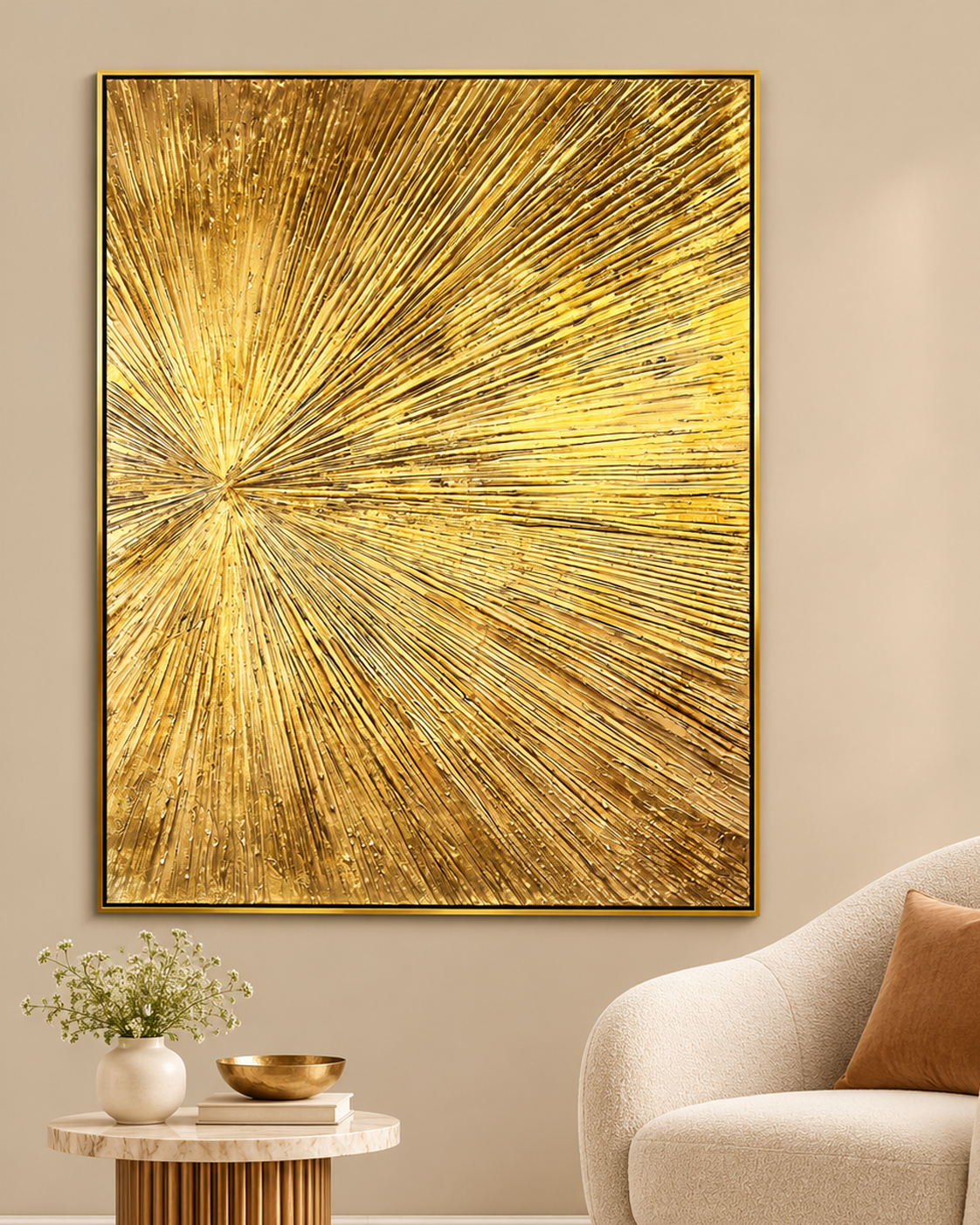Aurelian Elegance 100% Hand Painted Wall Painting with Metal Work (outer Floater Frame ) (With outer Floater Frame)