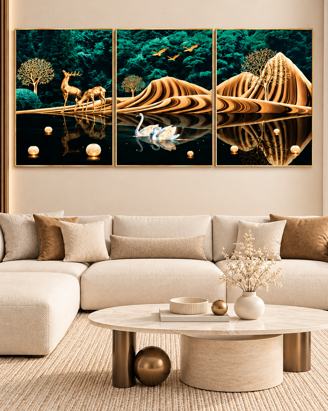 Rejoice with Nature Framed Crystal Glass Decorative Wall Painting Bedroom & Wall Decoration Items - Set of 3