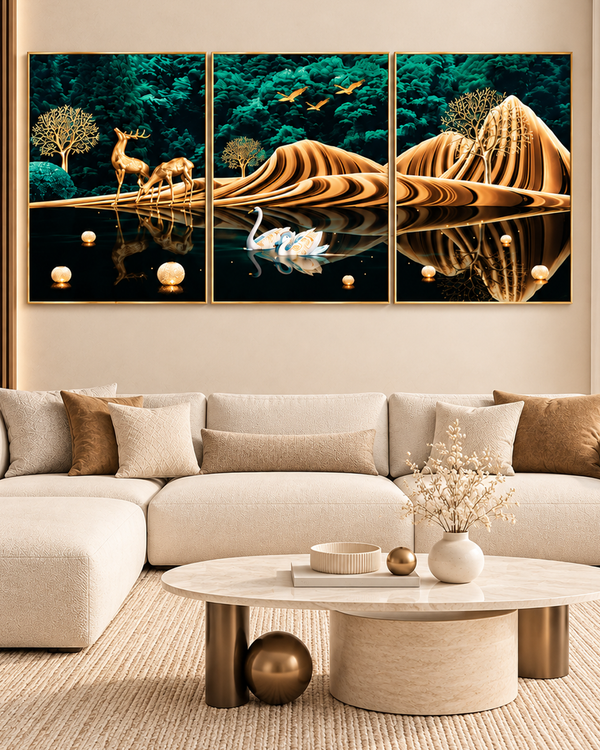 Rejoice with Nature Framed Crystal Glass Decorative Wall Painting Bedroom & Wall Decoration Items - Set of 3