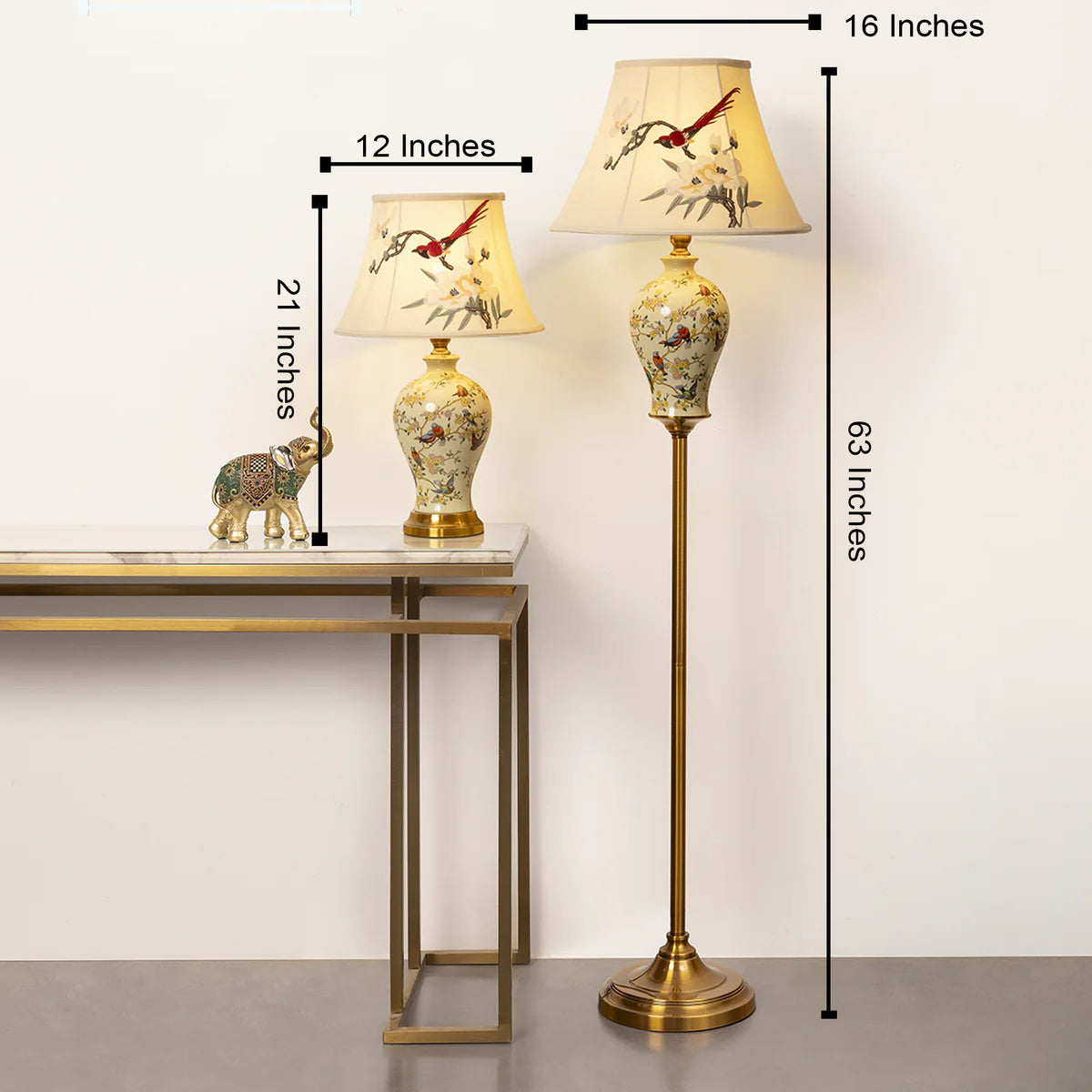 Serene Garden Table Lamp & Floor Lamp - Combo (Bird Shade)
