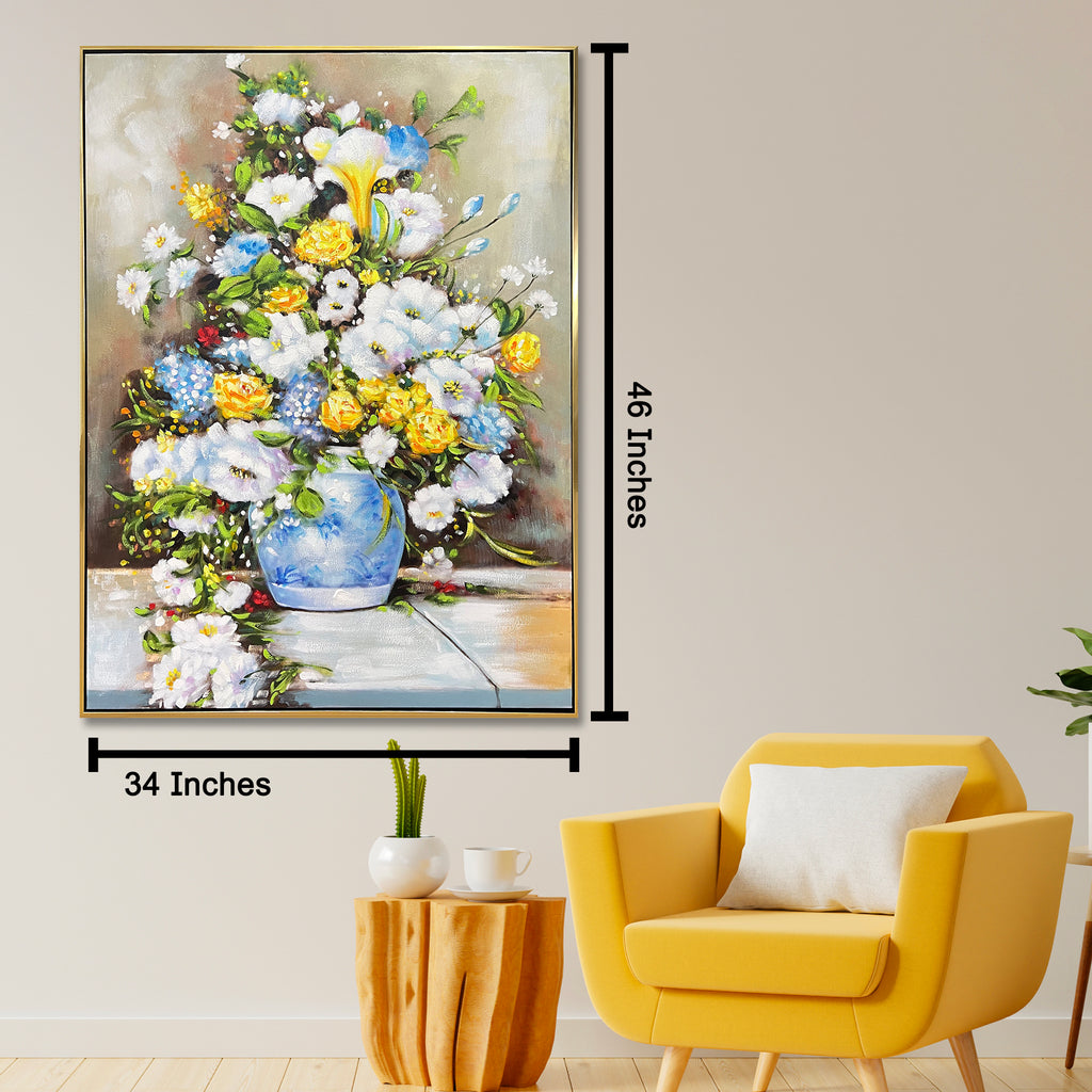 Blossoming Joy Wall Art Hand Wall Decor Paintings for Home (With outer Floater Frame) (34x45.5 Inches)
