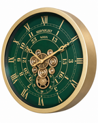 Mystic Motion Luxury Designer Silent Movement Wall Clock For Living Room With Moving Gear Mechanism- Medium (Green) (Steel Body)