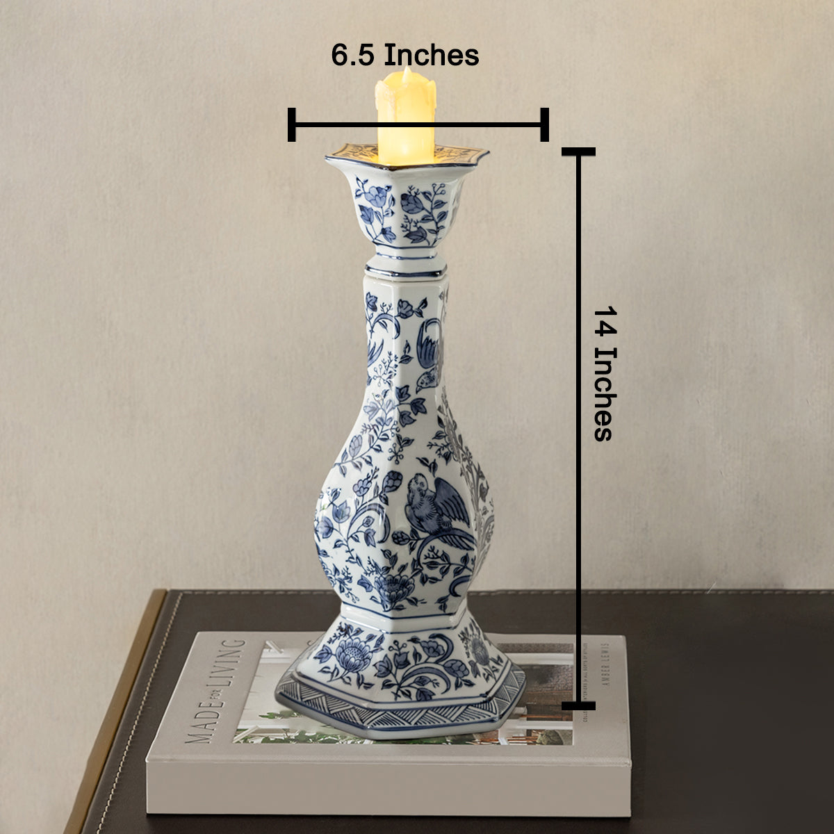 Blue Garden Grace Candle Stand For Home (Blue Pottery)