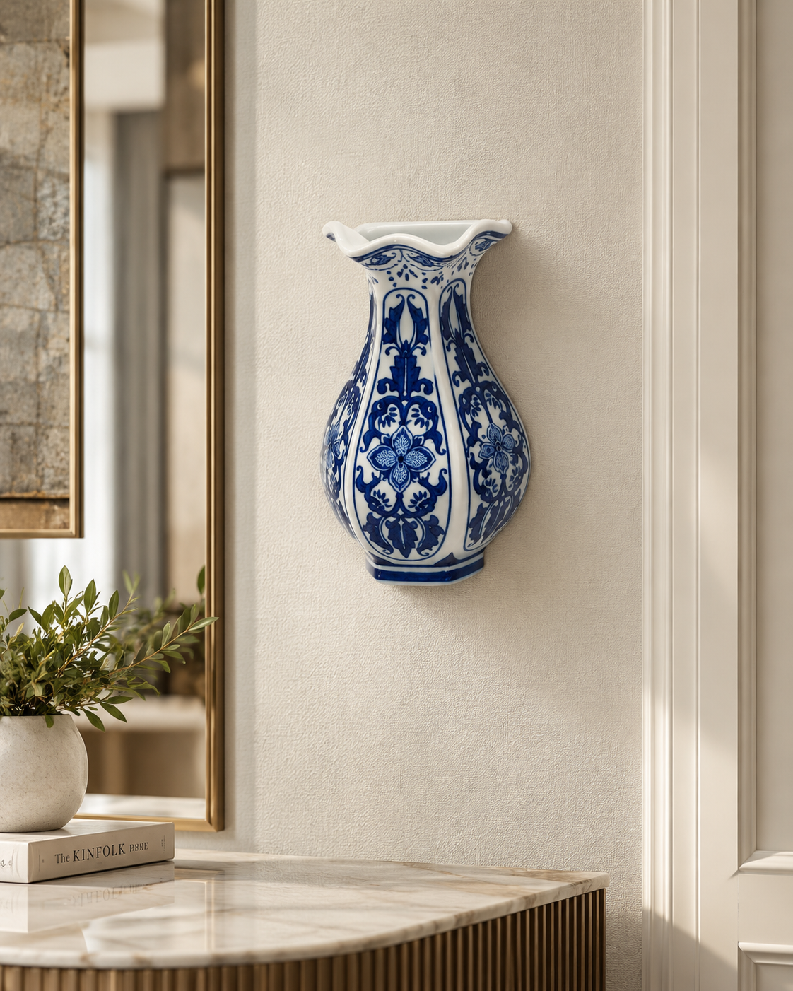 Garden Emblem Decorative Wall Hanging Vase & Item for wall Decoration (Blue Pottery)