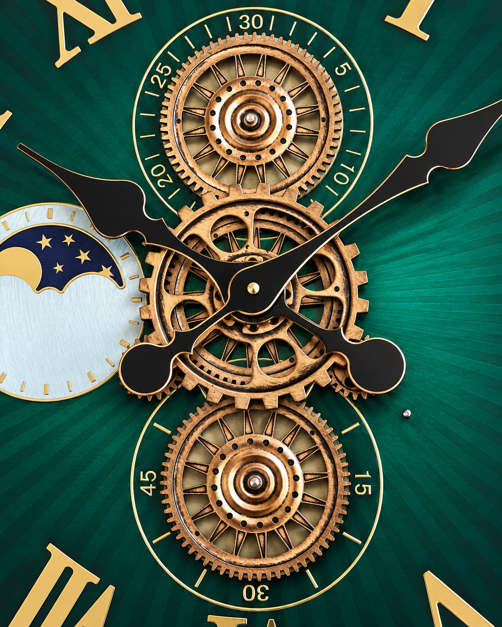 Grand Observatory Luxury Designer Silent Movement Wall Clocks for the Home With Moving Gear Mechanism Buy Wall Clock Online - Green (Steel Body)
