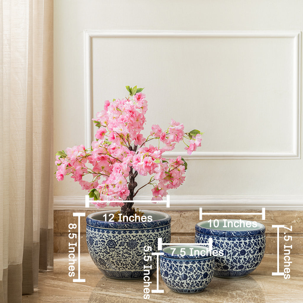 Atrium Corner Inddor Planters for Home - Set of 3 (Blue Pottery)