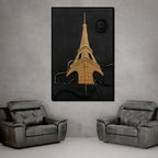 Golden Paris Nights Modern Wall Art ( 32 x 47 Inches )