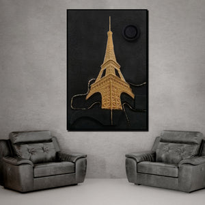 Golden Paris Nights Modern Wall Art ( 32 x 47 Inches )