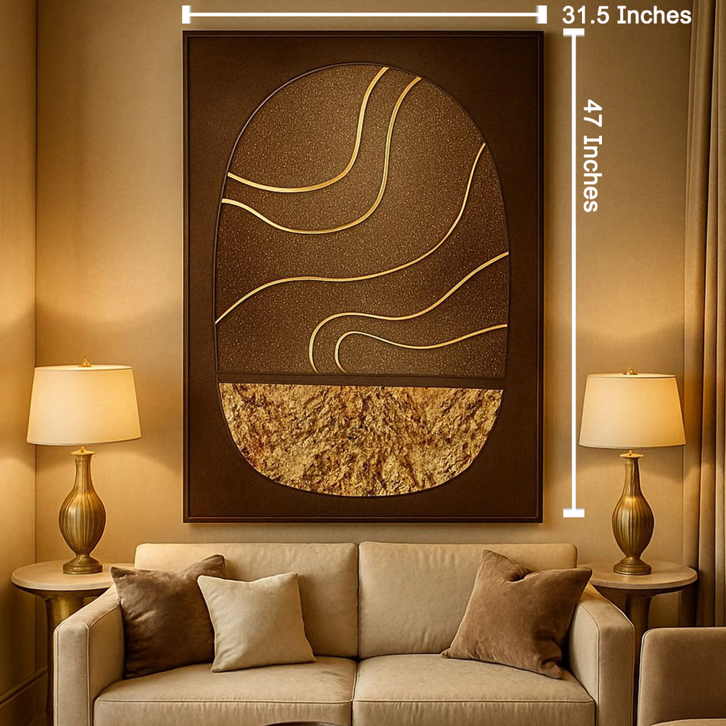 Golden Crescent Flow Hand Painted Wall Painting ( 47x31.5 Inches )