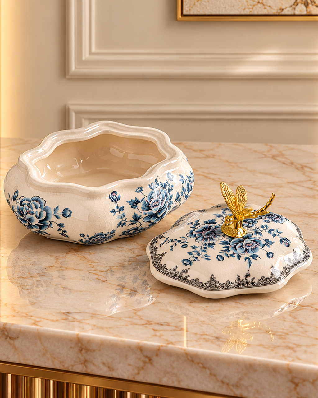 Regal Essence Decorative Jar & Showpiece & Home Decoration Item (Blue Pottery)