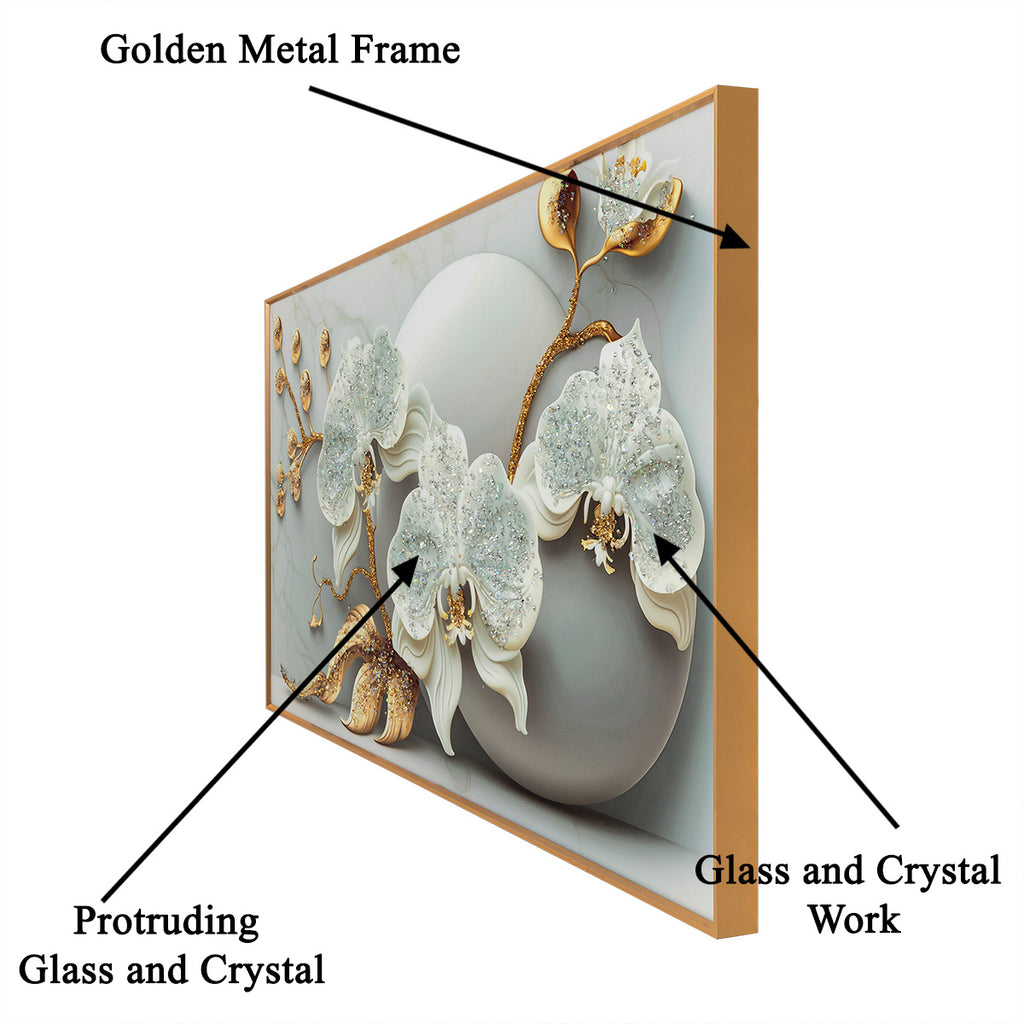 Dancing Petals in Harmony Crystal Glass Framed Wall Paintings For Wall Decoration at Home