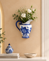 Azure Rose Decorative Wall Hanging Vase & Item for wall Decoration (Blue Pottery)